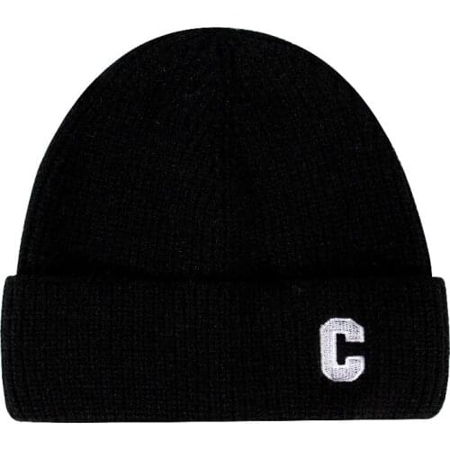 2021 New C Letter Embroidery Knitted Hat Female Korean Autumn and Winter Beanie Hat Warm Hat Male Couple Woolen Cap Fashion