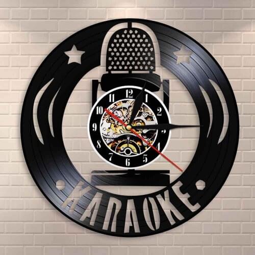 Singing Lovers Karaoke Singing Party Vintage Vinyl Record Wall Clock star Microphone Wall Clock Singer Music Lovers Gift
