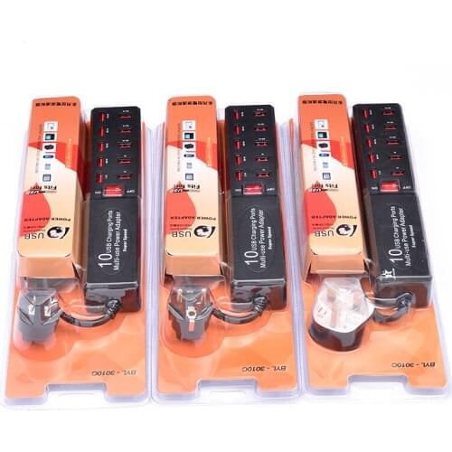 Go2linK EU US 10 Port Travel Home Wall Charger Multi Port Power Adaptor with 1.2m AC Cord for Samsung Xiaomi Smart Phone