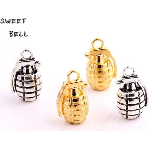 SWEET BELL 12pcs 13*22mm 3D Grenade Charms Vintage Trendy Metal Zinc Alloy Weapons Pendant for Jewelry D6128