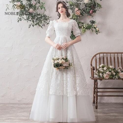 Wedding Dresses Square Collar A-Line Lace Beach Wedding Dress Wedding Dress with Short Sleeves