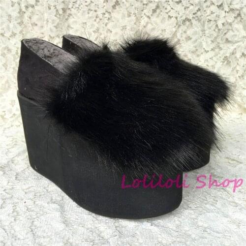 Princess sweet gothic lolita shoes Lolilloliyoyo antaina shoes custom thick bottom black flock skin skip-on flat shoes 5225n-1
