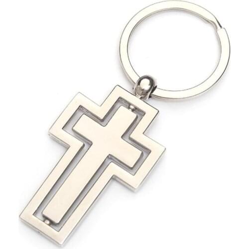 Unisex Metal Rotatable Pendant Cross Shaped Keychain Key Buckle Keyring Christian Party Gifts LX8977