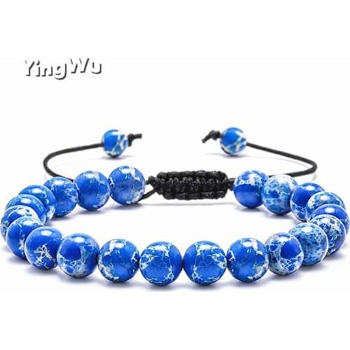 Yingwu 8mm Bead Emperor Stone Bracelet Handmade Braided Rope Adjustable Natural Stone Beaded Bracelet for Women Men Jewelry Gift