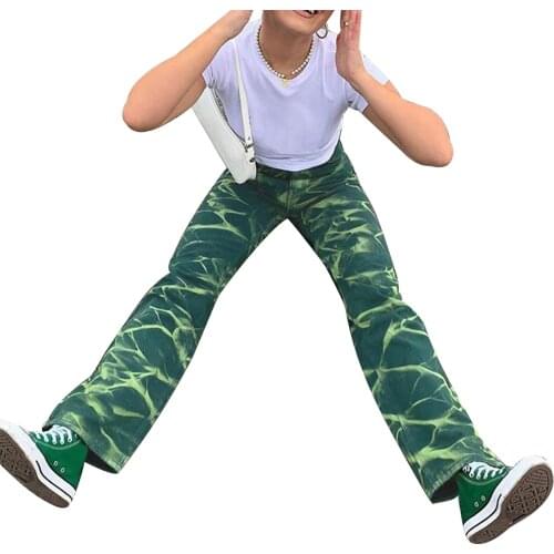 Women Casual Trousers with Chic Print Straight Version Street Style Bright Colors Summer Clothing