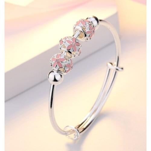 Womens S925 Sterling Silver Sakura Love Bracelet Swan Running Pearl Silver Bracelet Engagement Wedding Gift Jewelry