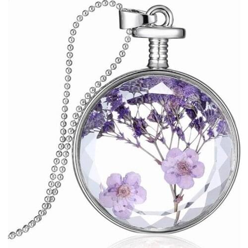 2020 Retro Lavender Pendant Necklaces For Women Dried Flower Specimen Necklace Neck Chain Collier Mujer Jewelry Accesories Gifts