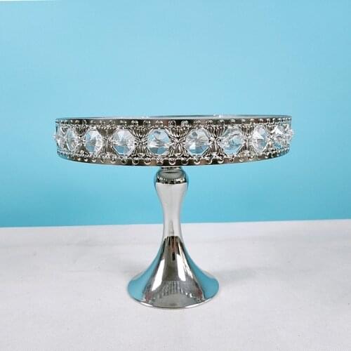 1pcs gold silver round cake tray crytal mirror cupcake stand