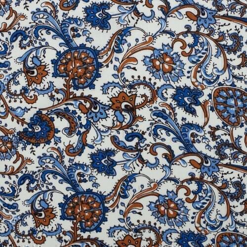 1 yard Cotton Poplin Fabric for sewing pathwork, dress, cloth, bedding - flowers on white background (width=140cm)