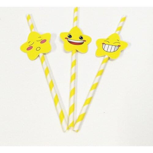 10pcs/lot Smiley Face Paper Drinking Straws For Birthday Baby Shower Wedding Decor DIY Straw Event Supplies Disposable Straws