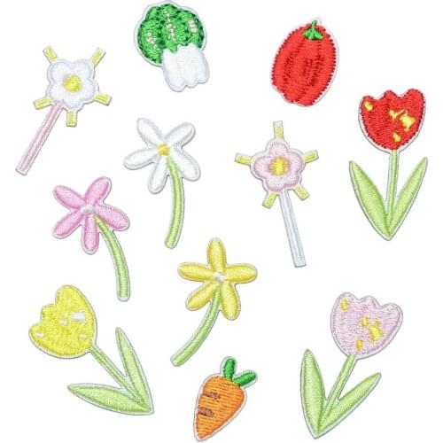 100pcs/lot small Embroidery Patch Vegetable Flower Carrot Pepper Cabbage Clothing Decoration Sewing Accessory Diy Iron Applique
