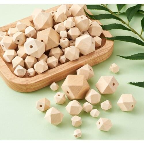 145pcs Polygon Wood Spacer Beads Unpainted Natural Wooden Loose Beads 9~30mm for Craft Jewelry Making Home Decoration
