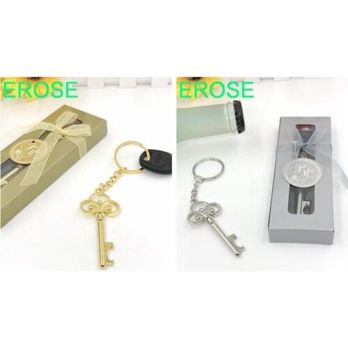40PCS Wedding Party Giveaway Gold Wine Bottle Opener Portable Key Beer Openers Silver Key Chain Baby Shower Favors