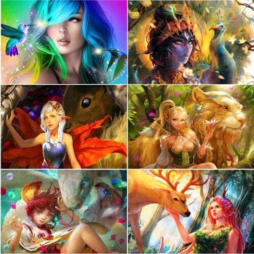 5D diamond painting 5D kit set Full square 3D DIY Fantasy animal woman lion bird mouse deer Cuadros haft diamentowy Cross stitch