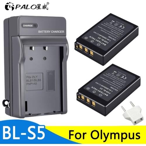 2Pcs 2000mAh PS-BLS5 BLS-5 BLS5 Camera Battery+Charger for Olympus PEN E-PL2 E-PL5 E-PL6 E-PL7 E-PM2 OM-D E-M10 E-M10 II Stylus1