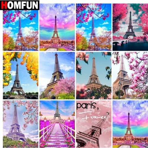 HOMFUN Diamond Embroidery DIY Diamond Painting Cross Stitch Kit "Tower flower scenery" 5D Needlework Diamond Home Decoration