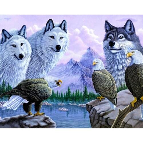 Full Round Diamond embroidery 5D DIY Diamond painting Cross stitch Full Square Diamond mosaic wolves lake eagle mountain