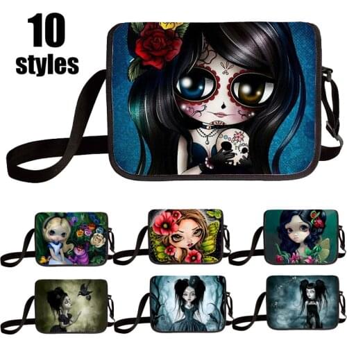 Cartoon Gothic Girl Big Crossbody Bags Women Canvas Messenger Bag Single Shoulder Bags For Teens Travel Daily Usage