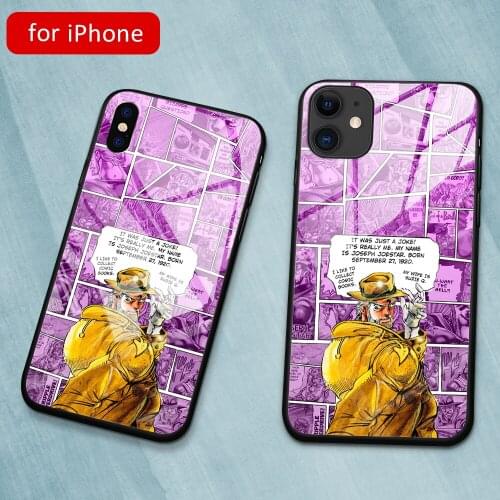 MimoseCase For JoJo Bizarre Adventure Tempered Glass Case for Iphone 6 6s 7 8 Plus X Xr Xs Max 11Pro Max DIY Phone Cover