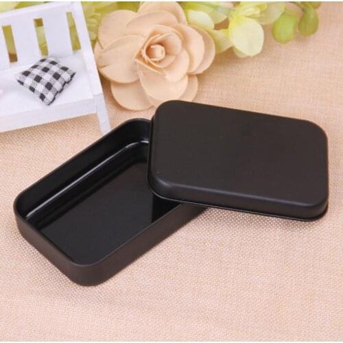 Black Tin Box Rectangle Mini Tin Box Organizer Pill Candy Tea Storage Box Case Container For Money Coin Keys Playing Card SN991