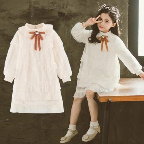 Childrens Evening Dress White Summer Double Layers Girls Dresses Age 13 Clothing New Style Lace Layered Dress Costume for Girls