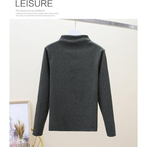 EasyGarment Slim Warm Solid Basic Pullover Turtleneck Velvet Undershirt Knit Lining Sweatshirt Yoga Clothing Bottoming Shirt