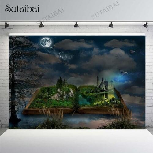 Fairy Jungle Full Moon Tree Photography Background Fantasy Magic Book Forest Castle Photo Backdrop Children Birthday Party Decor
