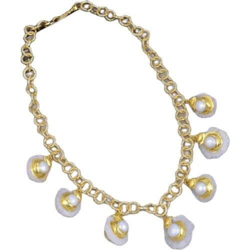 GG Jewelry Unique Festoon Necklace Natural White Pearl Quartzs Slice Druzy Gold Color Plated Chain Choker Necklace For Women