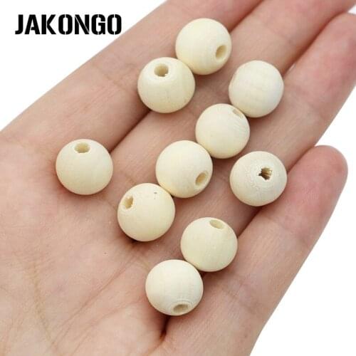 JAKONGO Round Ball Wood Spacer Beads Loose Beads for Jewelry Making Bracelet Earrings DIY Handmade Accessories 10/12mm 20pcs/lot