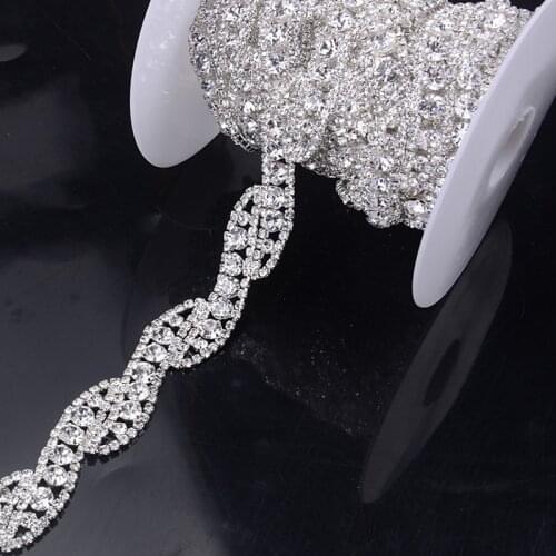 Crystal diamante clear rhinestone silve tone Trim costume chain applique pretty garment accessories 1Yd/lot