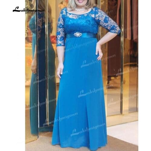 2021 Lace Chiffon Plus Size Lace Belt Floor-Length Three Quarter Mother Of The Bride Dresses Formal Party Wedding Guest Dress