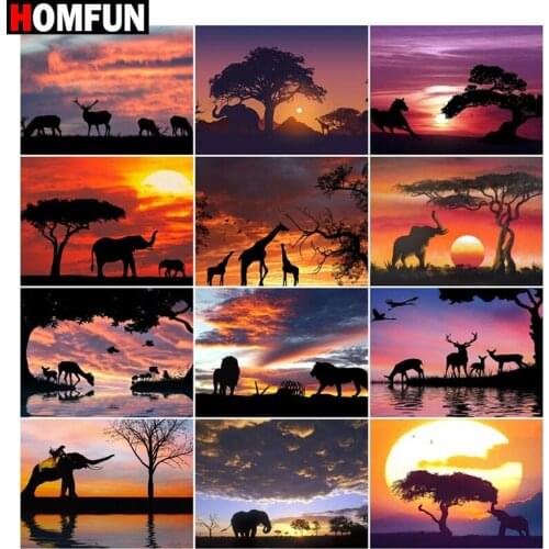 HOMFUN Square/Round Drill 5D DIY Diamond Painting "Dusk animal tree elephant" Embroidery Cross Stitch Full Rhinestone Decor