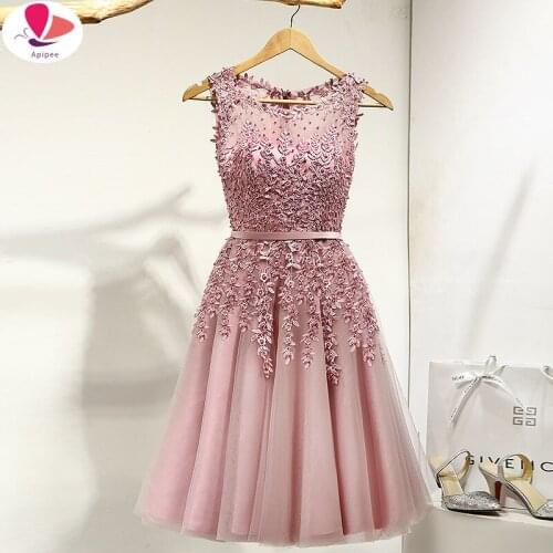 2021 Hot Sell Elegant Knee Length Women Girls Dresses Appliques Beads Formal Party Dresses Pink Red Light Blue