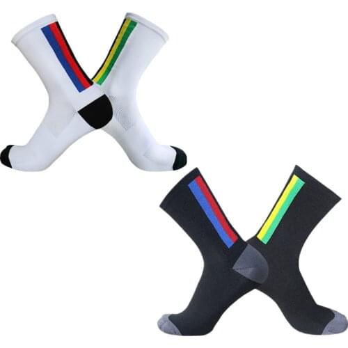 New Bike Socks Stripes Letters Men Women Cycling Socks Outdoor Compression Sports Breathable Road Socks Calcetines Ciclismo