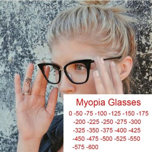 Anti Blue Light Computer Myopia Reading Glasses Women Fashion Vintage Cat Eye Glasses Short Sight Prescription Diopters -1 to -6
