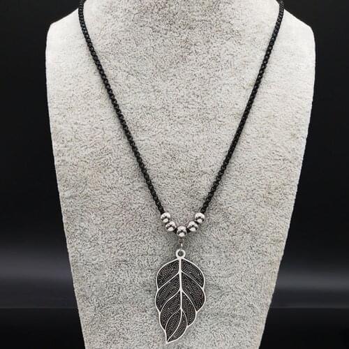 2021 Leaf Stainless Steel Chain Necklace Women Silver Color Bead Necklaces Jewelry cadenas de acero inoxidable para mujer N564