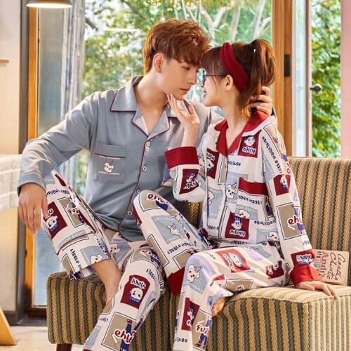 Spring And Autumn Pure Cotton Long Sleeve Loose Lovely Mens Or Womens Pajamas Homewear Set