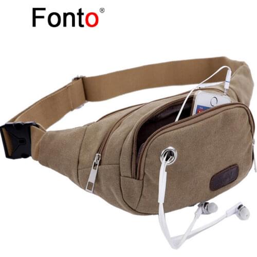 Fengtu Men Women Waist Bag pack Purse Casual Hiking Travel Phone Belt Bag Pouch Canvas Phone Bag with Earphone hole