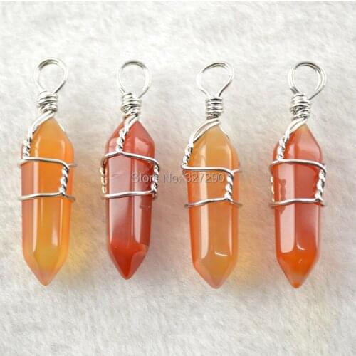 Hand Made Red Stone Wire Wrapped Pendants Hexagon Shape Natural Semi-precious Stone Pendent 10pc/lot