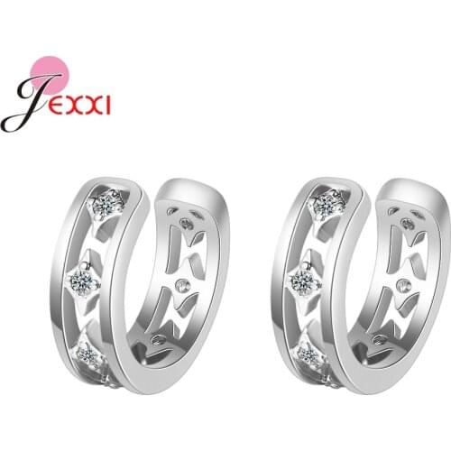 Korean Rhinestone 925 Sterling Silver Clip on Earrings Without Piercing For Girls Party Sweet No Hole Ear Clip Jewelry