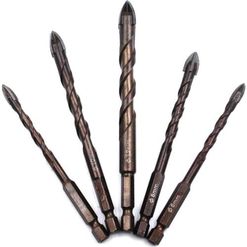 Hexagonal Shank Cross Glass Drill Ceramic Tile Hole Drill Bit for Spiral Wall Punch Concrete Hole Opener 6/8/10/12 MM