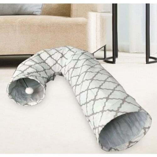 Foldable Practical Cat J-shaped Tunnel Pet Kitty Training Interactive Fun Toy Tunnel Rabbit Cat Animal Game Pipe Black blue