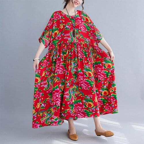 Vintage Dress 2021 New Arrival Cotton Loose Summer Dress Plus Size Women Holiday Travel Casual Long Maxi Women Dress
