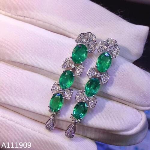 KJJEAXCMY boutique jewelry 925 sterling silver inlaid Natural Emerald Fine ladies earrings support detection beauty