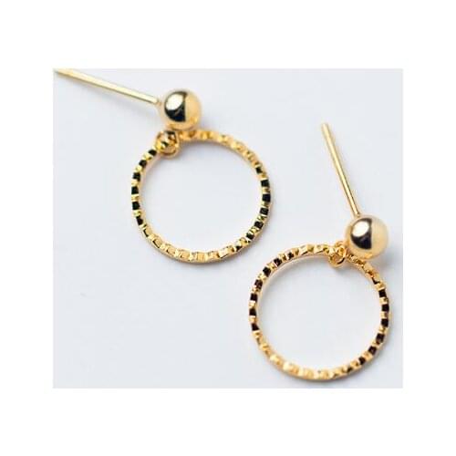 Yellow gold color 100% Real. 925 Sterling Silver Fine Jewelry Engraved Open Hollow Lucky Circle dangle ear Earrings gtle2024