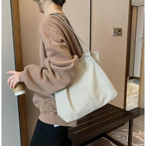 2021 Korea Solid Color Womens Shopping Canvas Tote Casual Large Capacity Simple Bags Harajuku Tote Bag for Women Summer New