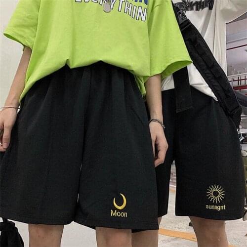 Shorts Female 2021 Summer Sun Moon Print Black Shorts Harajuku Casual Sports Shorts Unisex Fashion HotPants Running High Waist