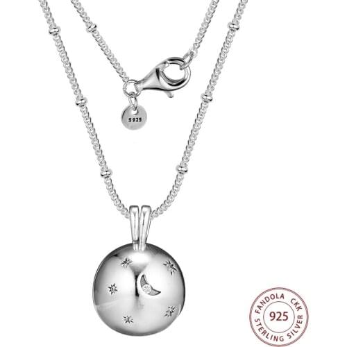 Moon and Stars Ball Necklaces & Pendants 925 Sterling Silver Necklaces for Women Fashion Jewelry Collier Femme Free Shipping
