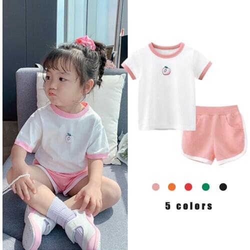 2 Piece Girl Clothing Suit Children Summer Clothing Printed T Shirt Shorts Baby Girl Casual Clothes Set 2-8 Years