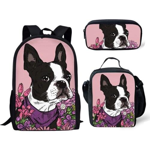 3pcs/set Primary School Bags for Kids Cute French Bulldog Printing Schoolbag Girls School Bag Backpack Children Satchel